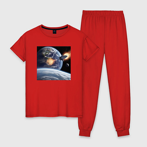 Женская пижама Ракета улетает на луну / Красный – фото 1