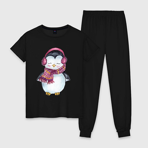 Женская пижама Милый пингвин в наушниках / Черный – фото 1
