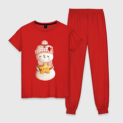 Пижама хлопковая женская Милый снеговик, цвет: красный