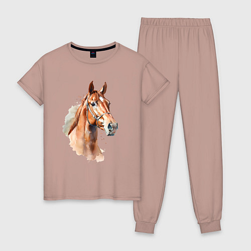 Женская пижама Акварельная коричневая лошадь / Пыльно-розовый – фото 1