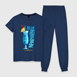 Пижама хлопковая женская Голубые Гавайи, цвет: тёмно-синий