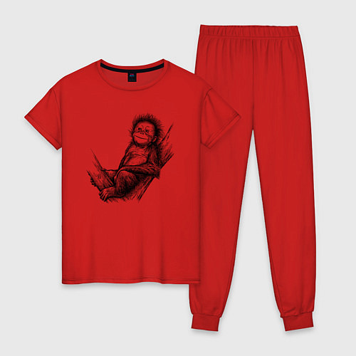 Женская пижама Гиббон малыш на дереве / Красный – фото 1