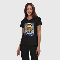 Пижама хлопковая женская Кот в костюме астронавта, цвет: черный — фото 2