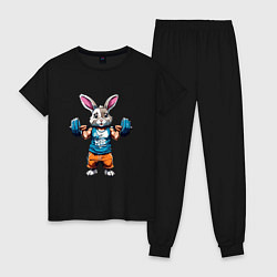 Пижама хлопковая женская Кролик спортсмен, цвет: черный