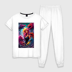 Пижама хлопковая женская Ведьма среди оборотней - нейросеть, цвет: белый