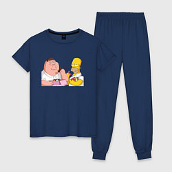 Пижама хлопковая женская Питер и Гомер едят пончики, цвет: тёмно-синий