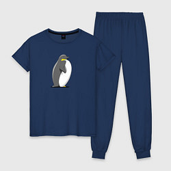 Пижама хлопковая женская Мультяшный пингвин сбоку, цвет: тёмно-синий