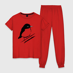 Пижама хлопковая женская Птенец трафарет, цвет: красный