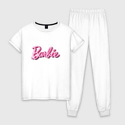 Пижама хлопковая женская Барби - объемными рукописными буквами, цвет: белый