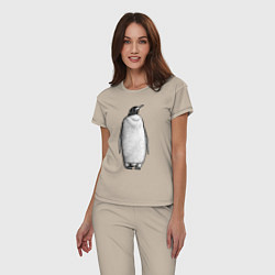 Пижама хлопковая женская Пингвин стоит анфас, цвет: миндальный — фото 2