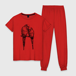Пижама хлопковая женская Попугаи-неразлучники, цвет: красный
