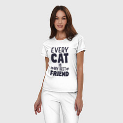 Пижама хлопковая женская Every cat is my best friend, цвет: белый — фото 2