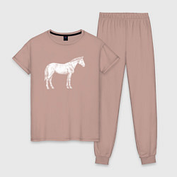 Пижама хлопковая женская Белая лошадь сбоку, цвет: пыльно-розовый