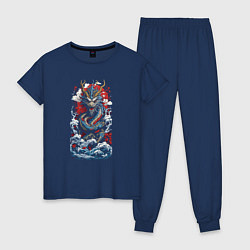 Пижама хлопковая женская Дракон океана, цвет: тёмно-синий