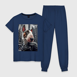 Пижама хлопковая женская Dude bull terrier in New York - ai art, цвет: тёмно-синий