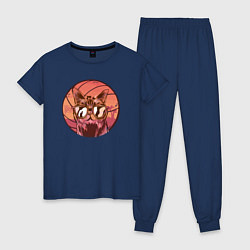 Пижама хлопковая женская Volleyball cat, цвет: тёмно-синий
