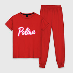 Пижама хлопковая женская Полина в стиле Барби - объемный шрифт, цвет: красный