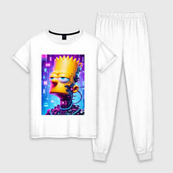 Пижама хлопковая женская Cyber Bart Simpson - ai art, цвет: белый