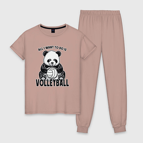 Женская пижама Panda volleyball / Пыльно-розовый – фото 1