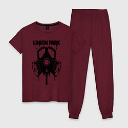 Пижама хлопковая женская Linkin Park - gas mask, цвет: меланж-бордовый