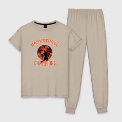 Пижама хлопковая женская Basketball champions, цвет: миндальный