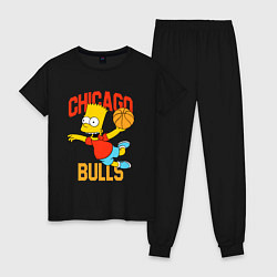 Пижама хлопковая женская Чикаго Буллз Барт Симпсон, цвет: черный