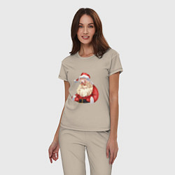 Пижама хлопковая женская Дед мороз с улыбкой, цвет: миндальный — фото 2