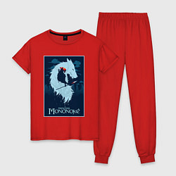 Пижама хлопковая женская Мононоке волчица, цвет: красный