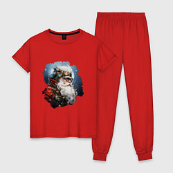 Пижама хлопковая женская Санта Клаус стимпанк, цвет: красный