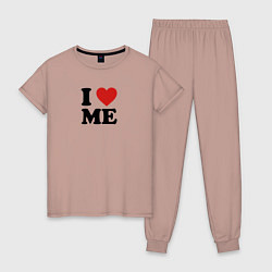Пижама хлопковая женская I love me - heart, цвет: пыльно-розовый
