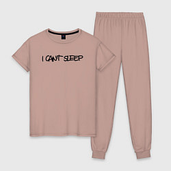 Пижама хлопковая женская I cant sleep, цвет: пыльно-розовый