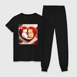 Пижама хлопковая женская Котята с сердчком, цвет: черный