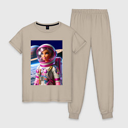 Пижама хлопковая женская Барби - крутой космонавт, цвет: миндальный
