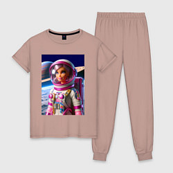 Пижама хлопковая женская Барби - крутой космонавт, цвет: пыльно-розовый
