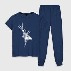 Пижама хлопковая женская Профиль оленя белый, цвет: тёмно-синий