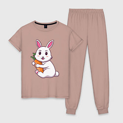 Пижама хлопковая женская Зайчонок с морковкой, цвет: пыльно-розовый