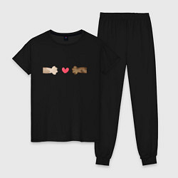 Пижама хлопковая женская Кошачьи лапки и сердце, цвет: черный