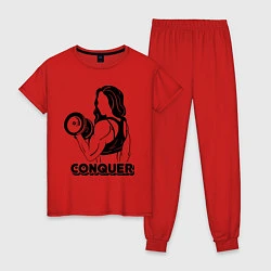 Пижама хлопковая женская Conquer, цвет: красный