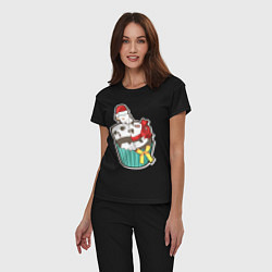 Пижама хлопковая женская Пандочки и кот, цвет: черный — фото 2