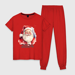Пижама хлопковая женская Усатый Санта, цвет: красный