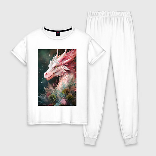 Женская пижама Стильный новогодний розовый дракон / Белый – фото 1