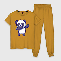 Пижама хлопковая женская Dabbing panda, цвет: горчичный