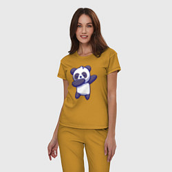 Пижама хлопковая женская Dabbing panda, цвет: горчичный — фото 2
