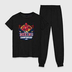 Пижама хлопковая женская Boxing championship, цвет: черный