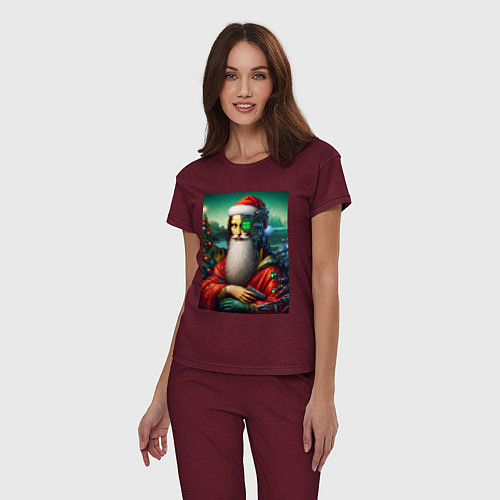 Женская пижама Mona Lisa in Santa costume - cyberpunk / Меланж-бордовый – фото 3