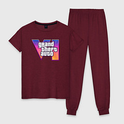 Пижама хлопковая женская GTA 6 logo, цвет: меланж-бордовый