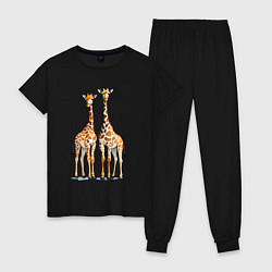 Пижама хлопковая женская Друзья-жирафы, цвет: черный