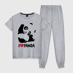 Пижама хлопковая женская I love panda, цвет: меланж