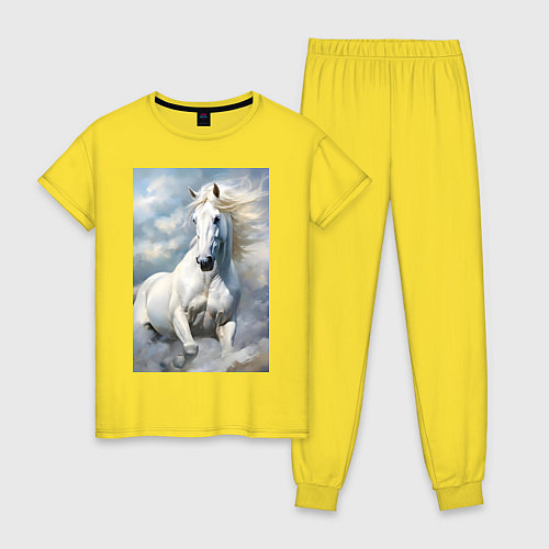 Женская пижама Белая лошадь на фоне неба / Желтый – фото 1