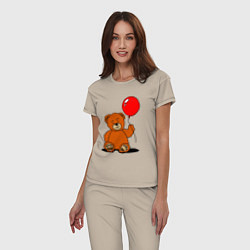 Пижама хлопковая женская Плюшевый медведь с воздушным шариком, цвет: миндальный — фото 2